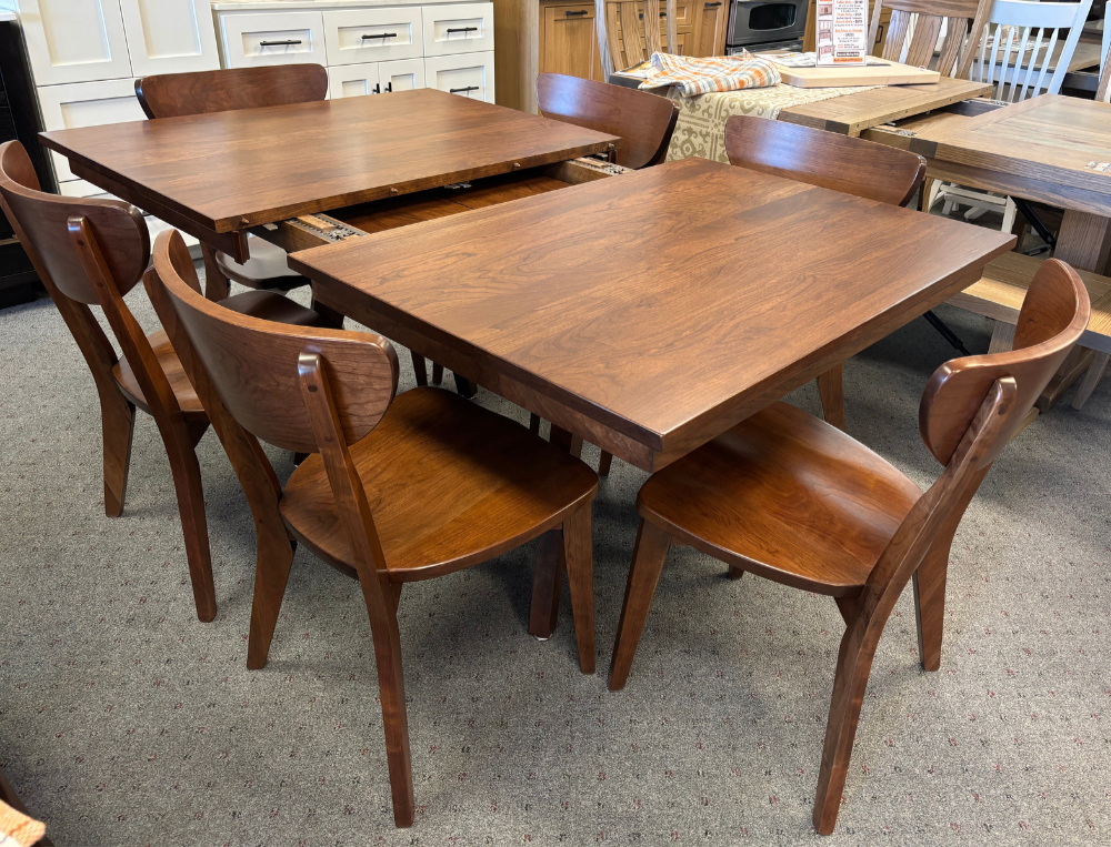 Amish Windsor Dining Table - Seymour Dining Chairs - All Solid Cherry - Wengerd Wood 