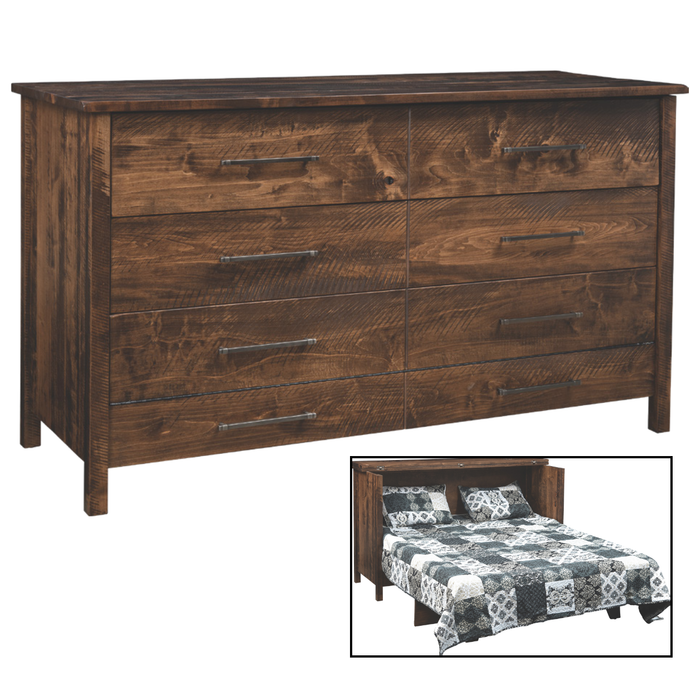 Amish Winstead Rough Sawn Murphy Cabinet Hide-a-Bed - Rough Sawn Brown Maple Fold Out Bed Cabinet - Amish Made Murphy Bed Cabinet - Main Photo