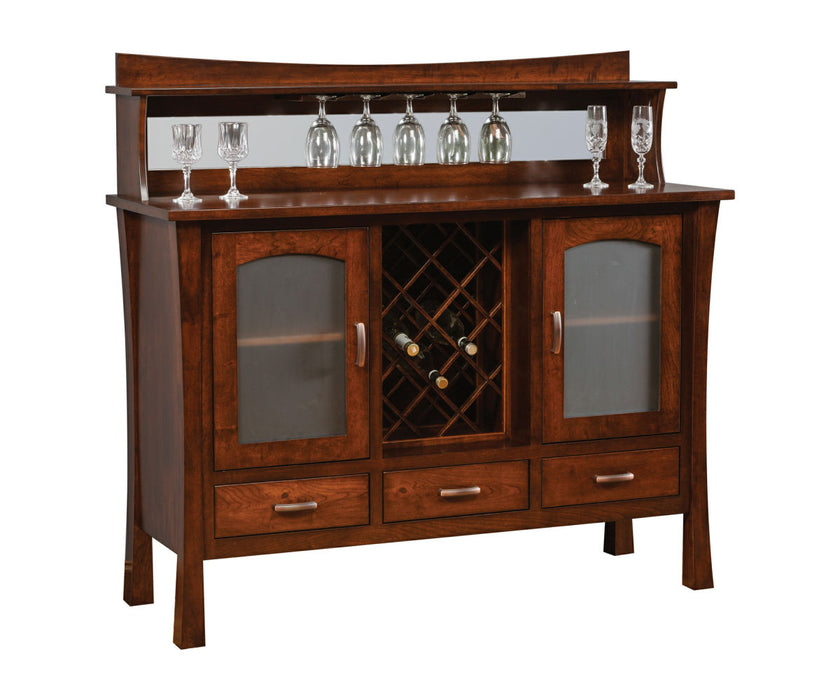 Amish Woodbury Buffet w/ Wine Rack
Hardware: K519-96 DBAC Pulls
2 Adjustable Wood Shelf
Holds 17 Wine Bottles