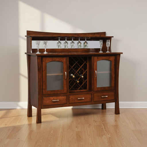 Amish Woodbury Buffet w/ Wine Rack
Hardware: K519-96 DBAC Pulls
2 Adjustable Wood Shelf
Holds 17 Wine Bottles