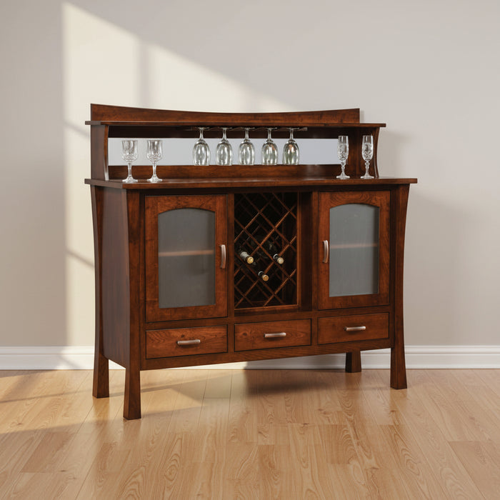 Amish Woodbury Buffet w/ Wine Rack
Hardware: K519-96 DBAC Pulls
2 Adjustable Wood Shelf
Holds 17 Wine Bottles