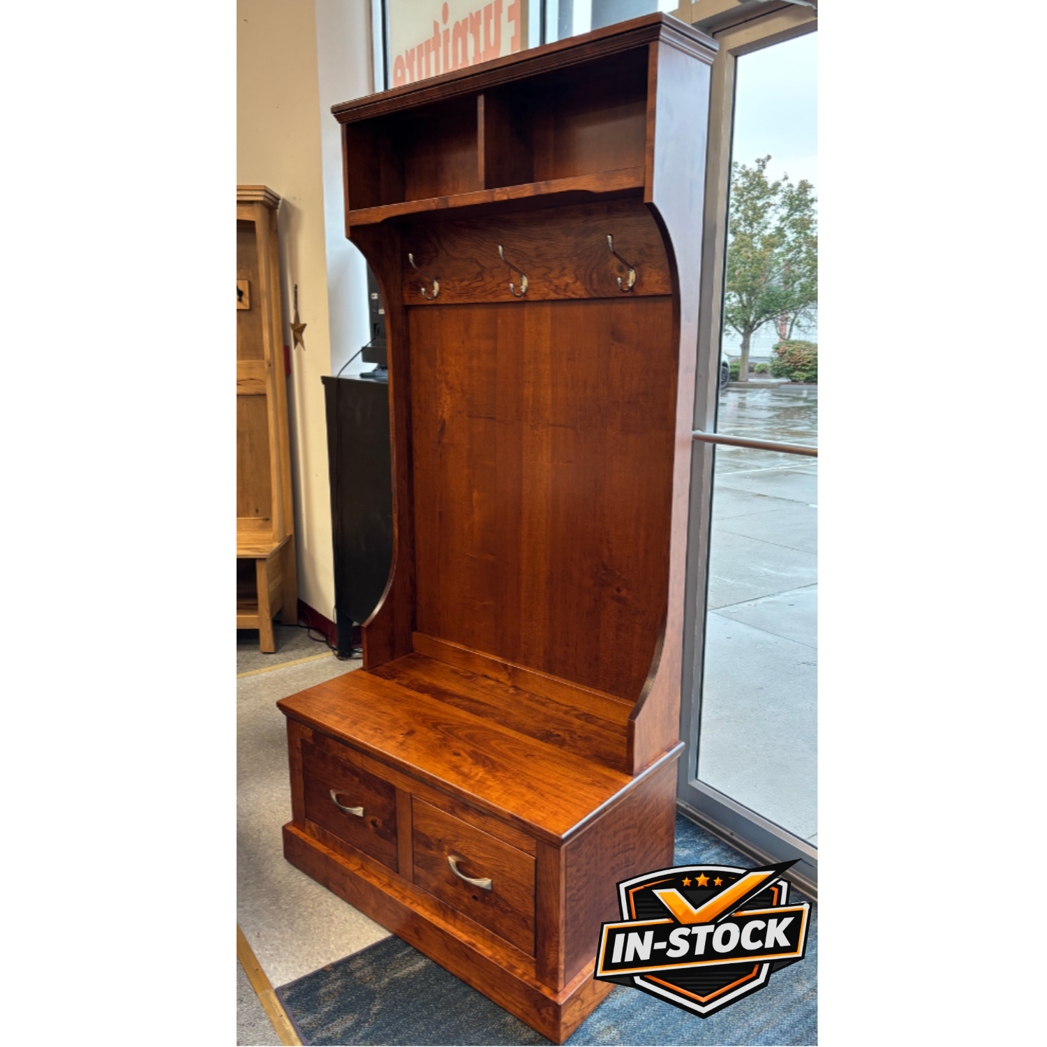 Amish Wood Star 36" Hall Seat - Sap Cherry - In-Stock