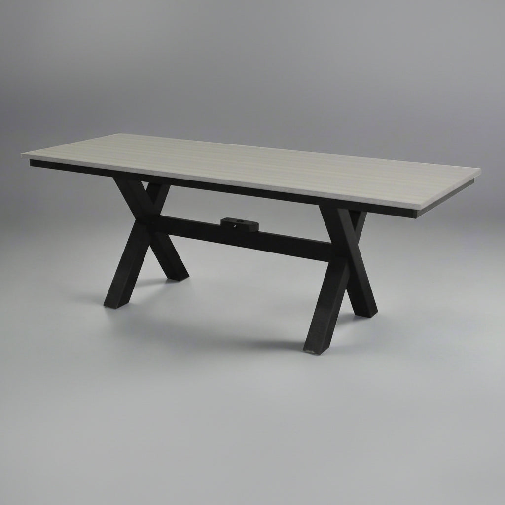 Amish X-Base Dining Table - Driftwood Gray on Black - Buckeye Poly - Main Photo