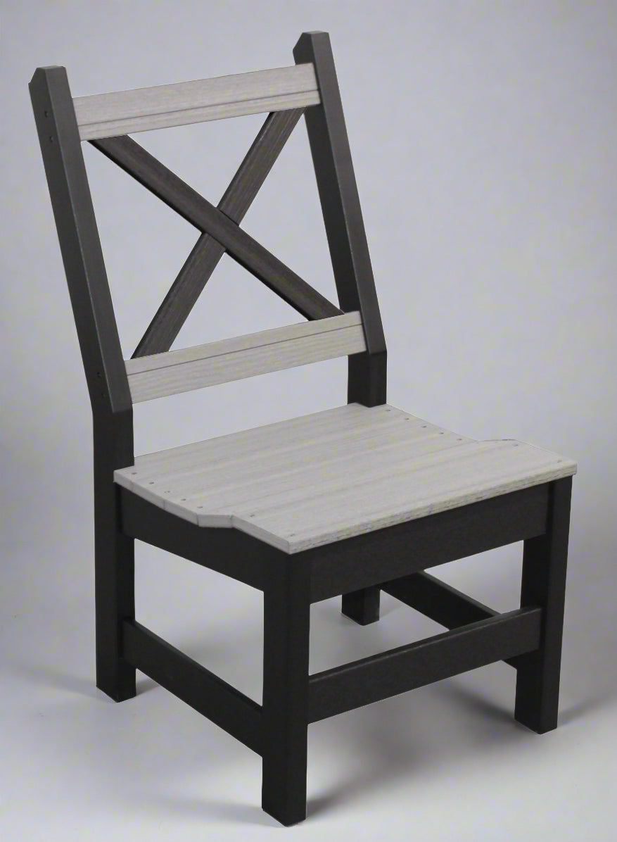 Amish X-Base Side Dining Chair - Driftwood Gray on Black - Buckeye Poly - Main Photo
