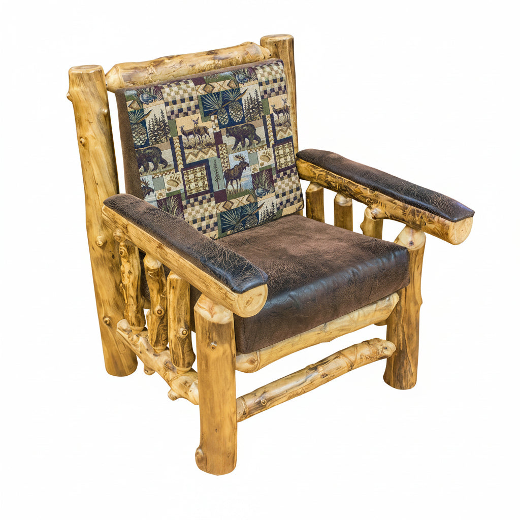 Amish Yellowstone Aspen Log Chair Cabin Style Log Chair with Padded Arms