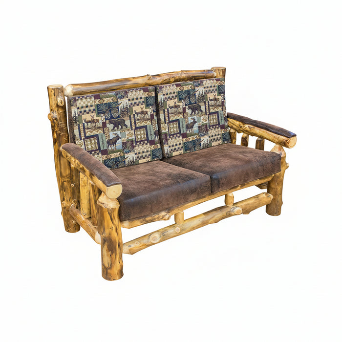 Amish Yellowstone Aspen Log Loveseat Cabin Style Log Loveseat with Padded Arms