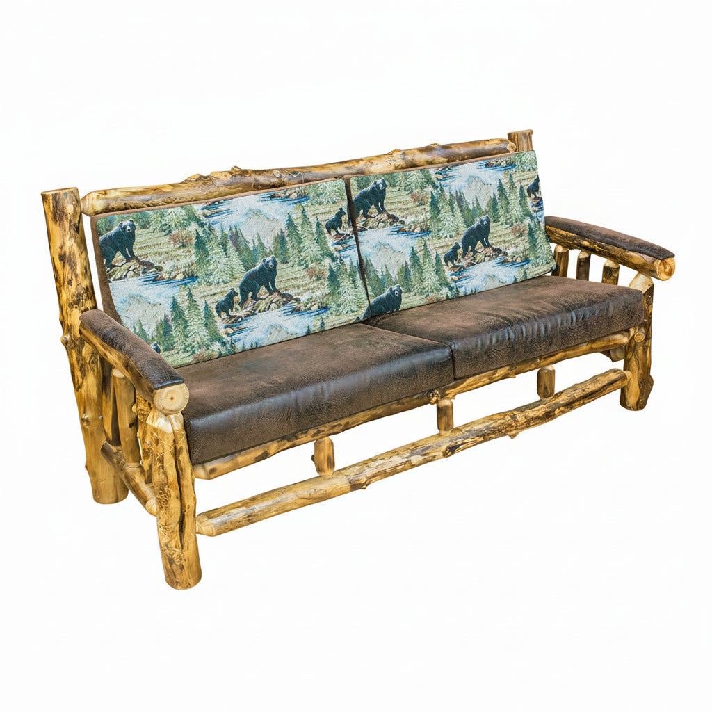 Amish Yellowstone Aspen Log Sofa Cabin Style Log Couch with Padded Arms