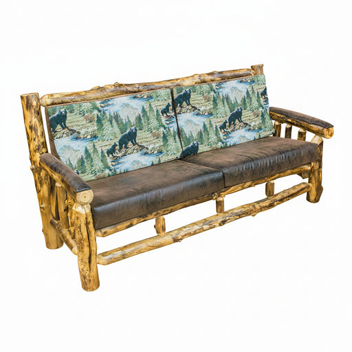 Amish Yellowstone Aspen Log Sofa Cabin Style Log Couch with Padded Arms