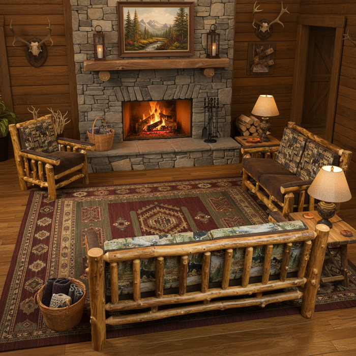 Amish Yellowstone Upholstered Aspen Log Collection Quad M Rustics 