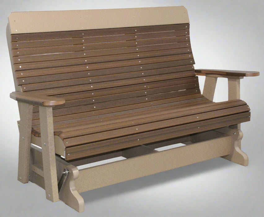 Amish Yukon Contour Back Poly 5' Settee Glider - Poly Color Brazilian Walnut on Watherwood - Maintenance Free! - Secondary Photo