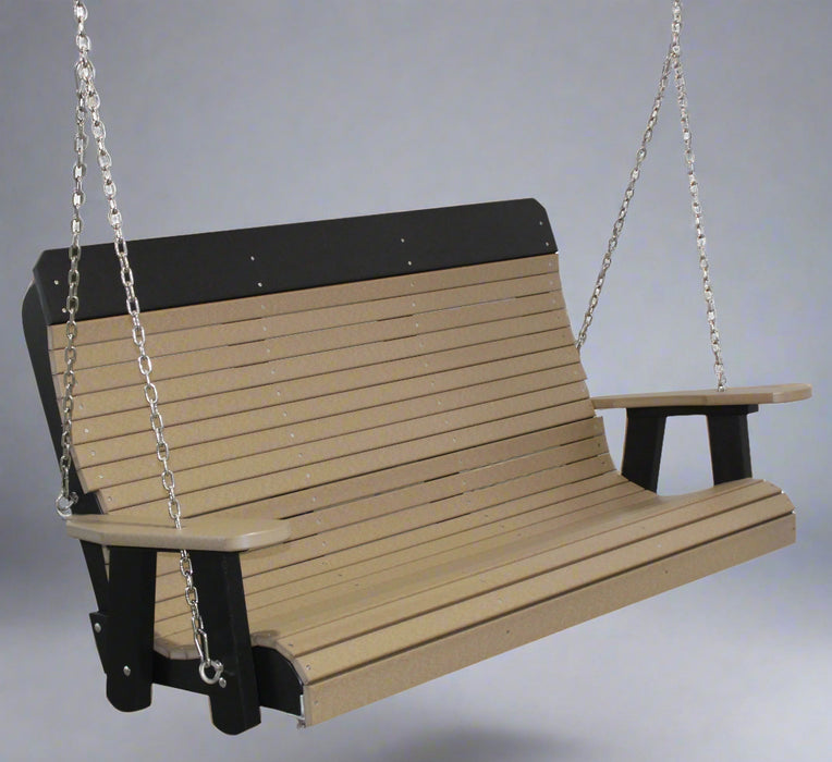 Amish Yukon Contour Back Poly 5' Settee Swing - Poly Colors Antique Mahogany on Black - 20 Year Warranty - Secondary Photo