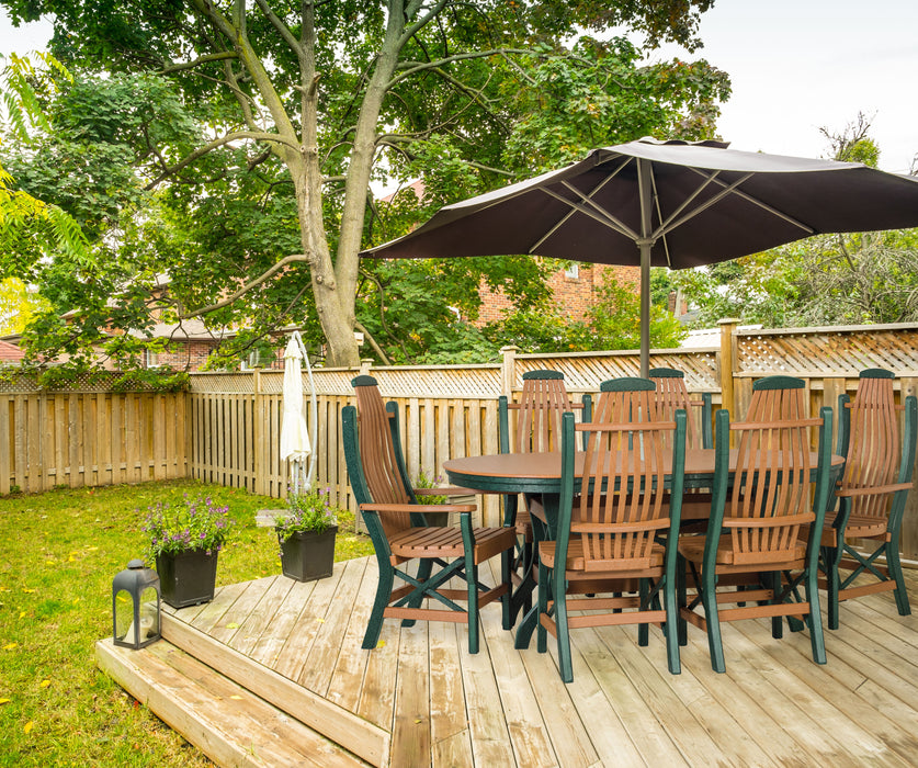 Amish bentwood dining set Natural Teak on Turf Green Durable outdoor dining set