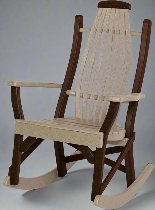 amish bentwood rocker weatherwood on brown  poly outdoor furntirue