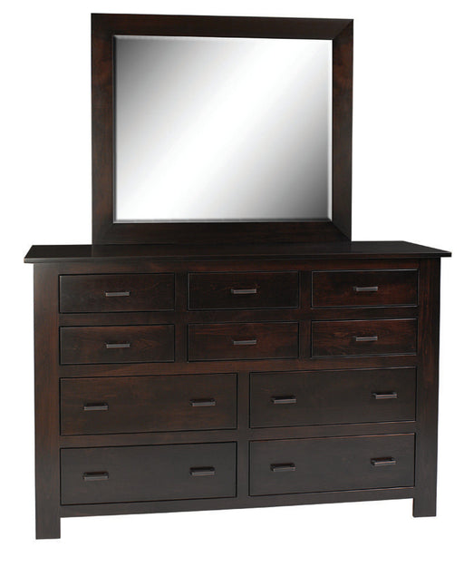 Amish Horizon high Dresser  in Onyx Stain on Brown Maple wood with Storage bed in a Shaker Style