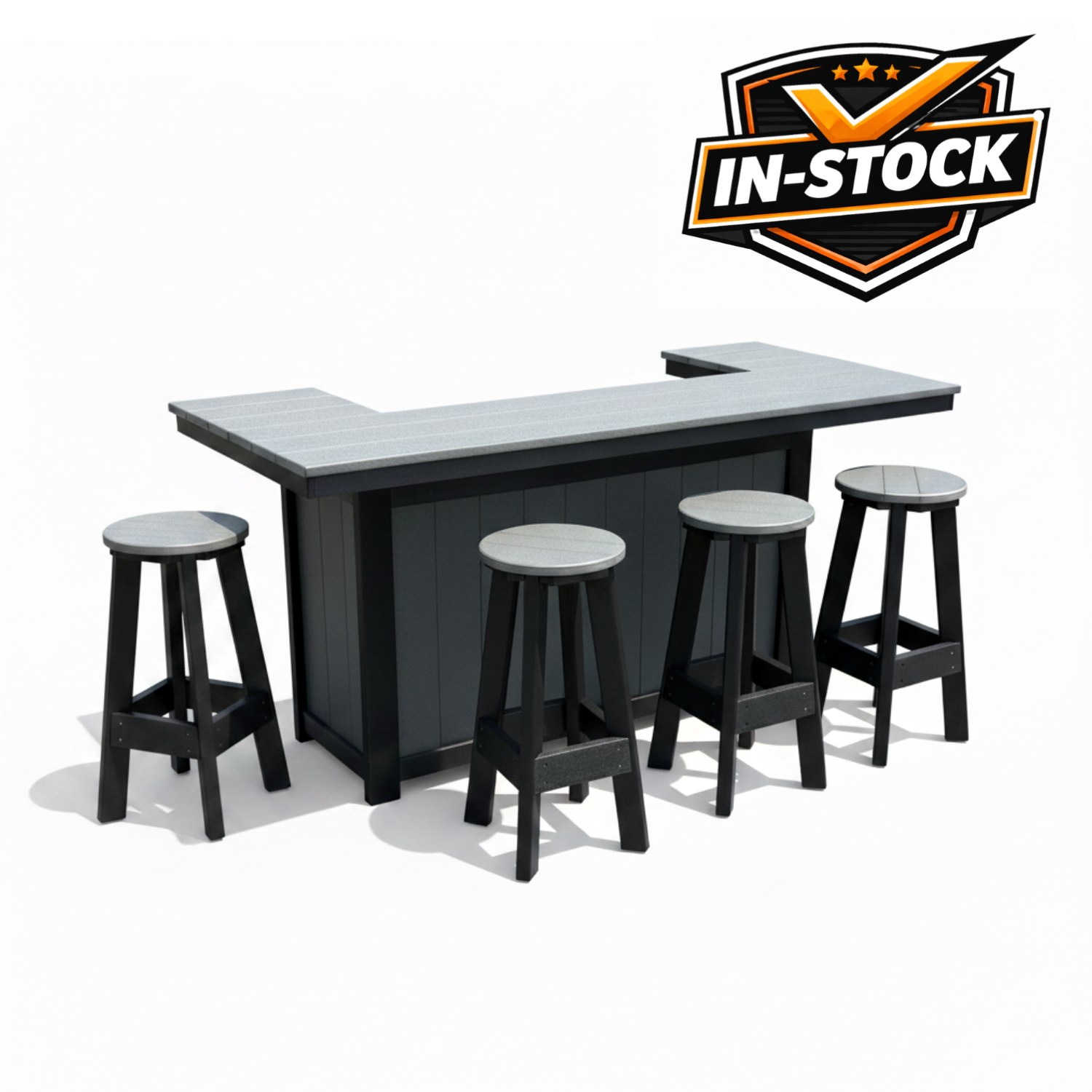 Amish poly Table Serving Bar w/ 4 stools
Dark Gray on Black