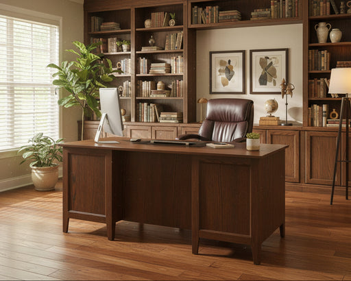 Ashton Executive Desk Lamb Woodworking Quick Ship Oak FC Almond on Oak