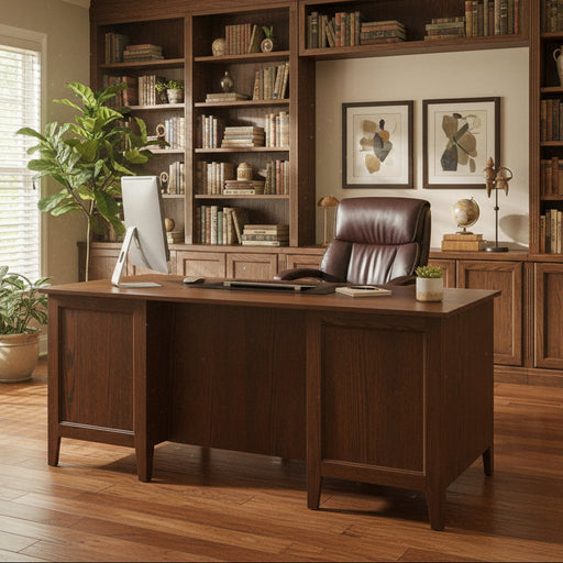 Ashton Executive Desk Lamb Woodworking Quick Ship Oak FC Almond on Oak