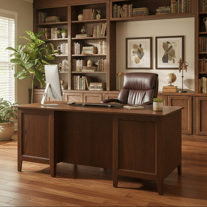 Ashton Executive Desk Lamb Woodworking Quick Ship Oak FC Almond on Oak