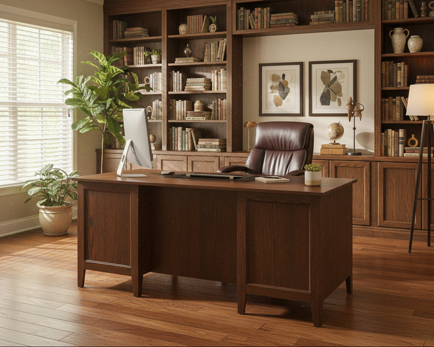 Ashton Executive Desk Lamb Woodworking Quick Ship Oak FC Almond on Oak