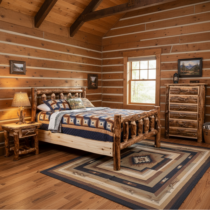 Aspen Log Bedroom Set with Elk Horn Handles Solid Aspen Log Room Amish Build 