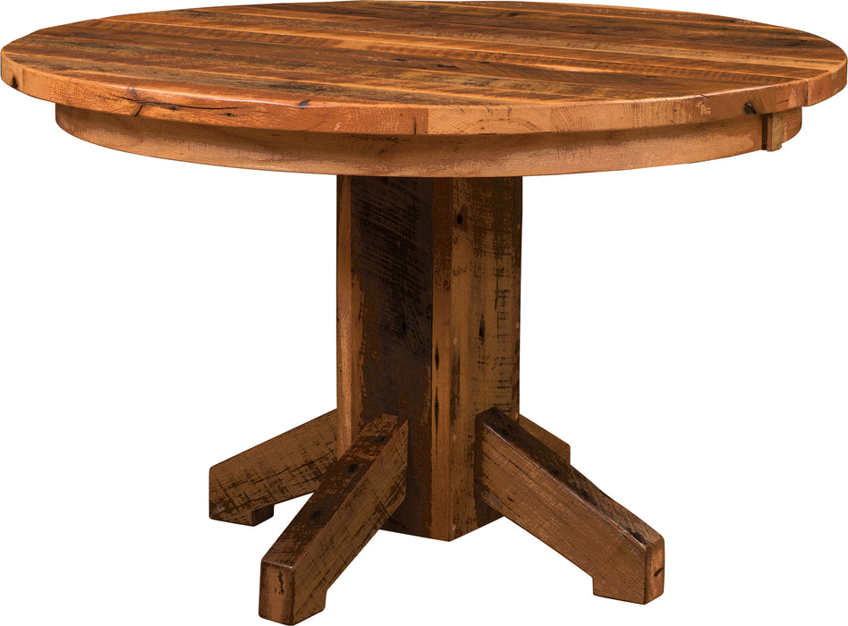 Barn Beam Round Single Pedestal Table Single Pedestal Tables Farmhouse Reclaimed Barnwood