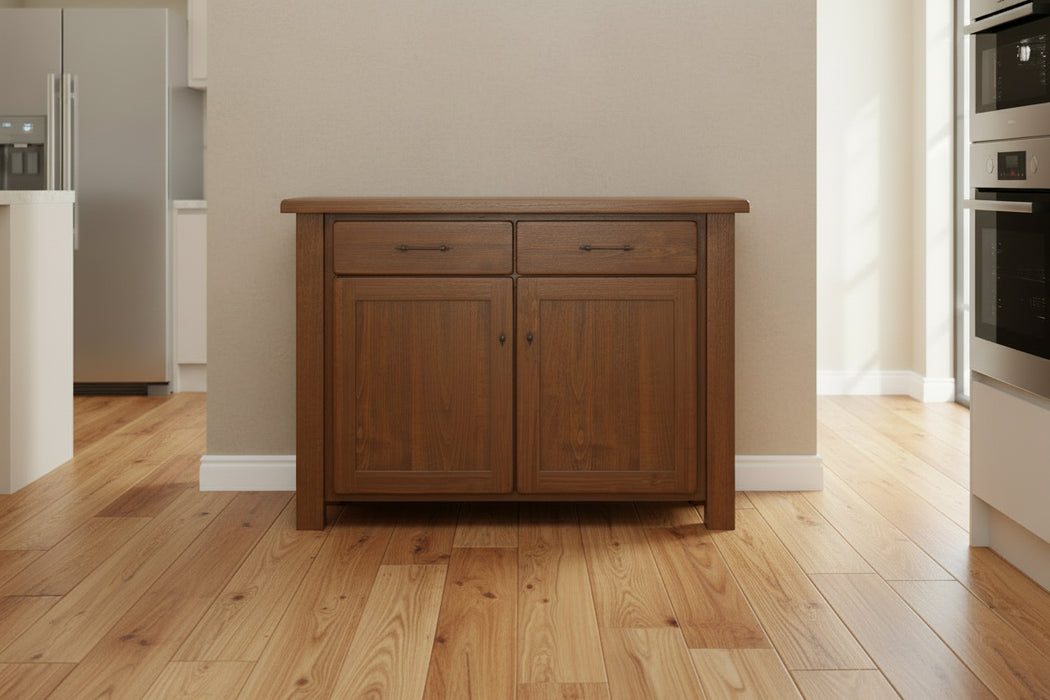 - Standard Hardware: K58-BL, K558-BL
- Outset Doors &amp; Drawers
- Barn Floor Top
- 1-Adjustable Shelf
- Solid Wood Sides
- 3 x 3 Posts
