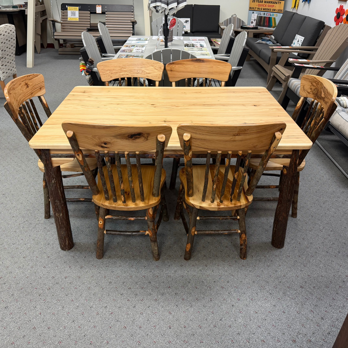 Custom Amish Hickory Log Dining/Counter/Bar Set with (6) Panel Back Chairs (Swivel Seats on Counter/Bar)
