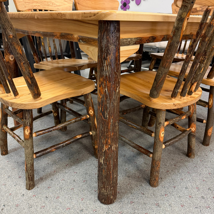 Custom Amish Hickory Log Dining/Counter/Bar Set with (6) Panel Back Chairs (Swivel Seats on Counter/Bar)