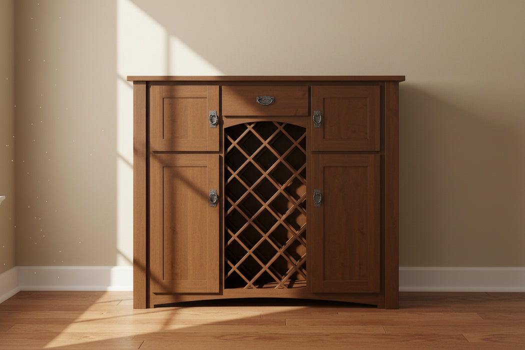 - Standard Hardware: 55271-ORB, 55275-ORB
- 1" Overlay Drawers &amp; Doors
- Knife Hinges
- Wine Rack Center
- Adjustable Wood Shelves
- Full Extension Drawer Slides
- Dovetailed Drawer