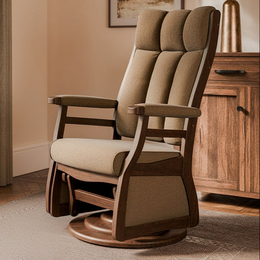 Quick Ship Amish Paris High Back Buckeye Swivel Glider - Amish Swivel Glider High Quality Fabric - Buckeye Rockers - Real Photo