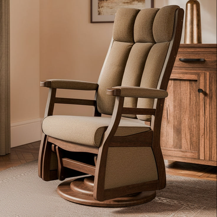 Quick Ship Amish Paris High Back Buckeye Swivel Glider - Amish Swivel Glider High Quality Fabric - Buckeye Rockers - Real Photo