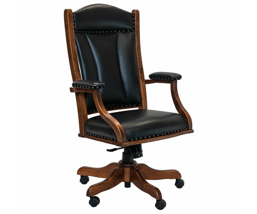 Quick Ship Amish Texas Executive Desk Chair - Top Grain Leather - Amish Made Executive Leather Desk Chair - No Background