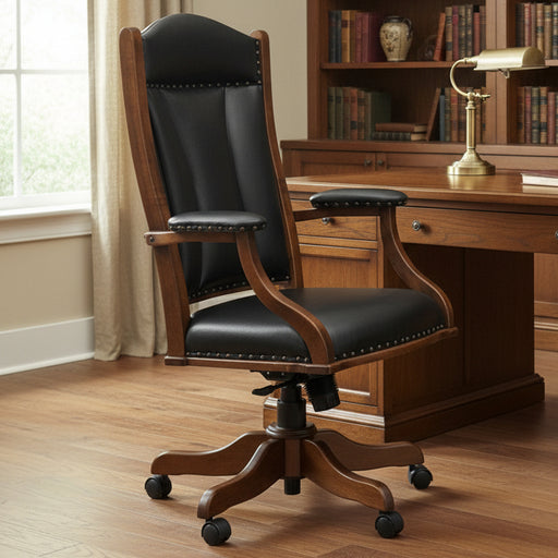 Quick Ship Amish Texas Executive Desk Chair - Top Grain Leather - Amish Made Executive Leather Desk Chair