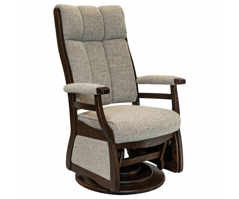 Quick Ship Amish Paris High Back Buckeye Swivel Glider - Amish Swivel Glider High Quality Fabric - Buckeye Rockers - No Background