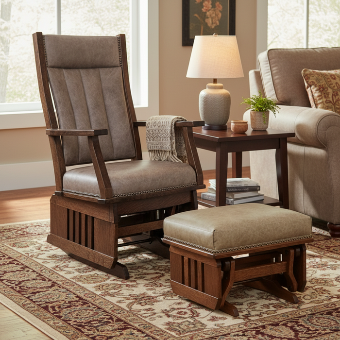 Amish Buckeye Mission Gliding Ottoman with Slat Sides