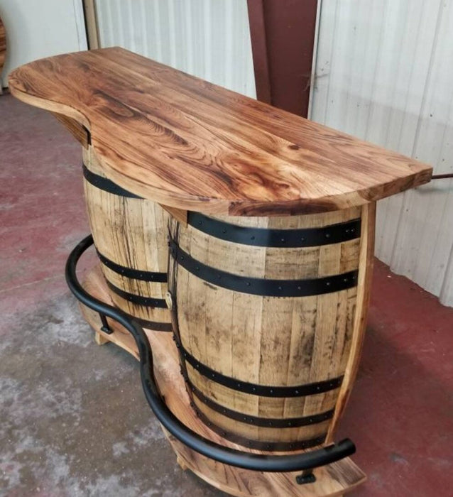 Amish Reclaimed Barrel Bar & Swivel Barrel Fabric Stools Pub Dining Sets Reclaimed Barnwood