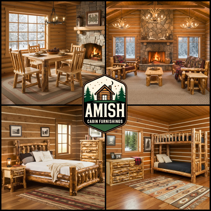 Big Bear Aspen Log Cabin Furniture Package | Dining Room, Living Room, Primary King Bedroom and Bunk Bed Spare Room