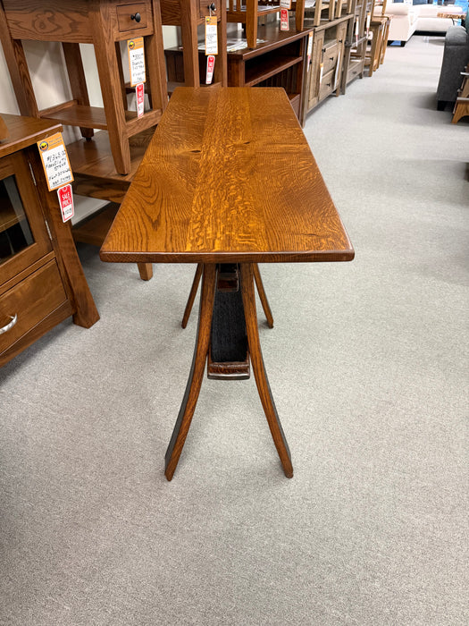 Close Up Whiskey Barrel Sofa Table Stave Legs Quarter Sawn White Oak OCS 113 Michaels Stain
