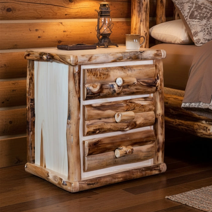 Amish Classic Aspen Log 3-Drawer Nightstand