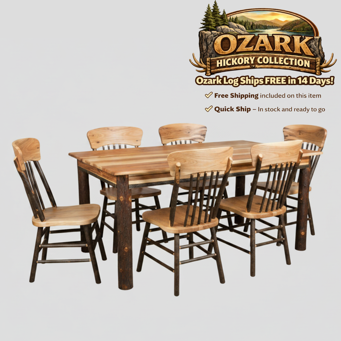 Quick Ship Amish Ozark Hickory Log Dining Set - Free Shipping! (Multiple Sizes)
