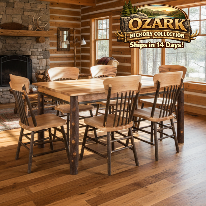 Quick Ship Amish Ozark Hickory Log Dining Set - Free Shipping! (Multiple Sizes)
