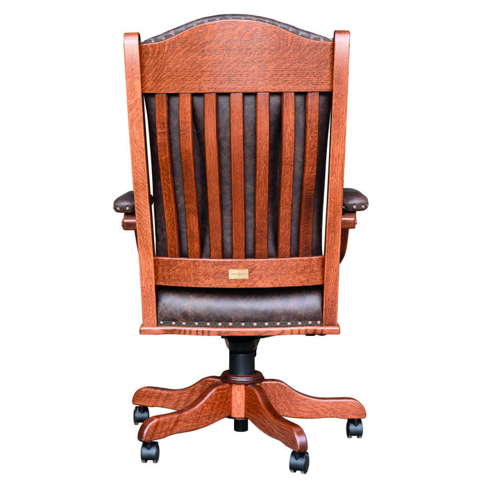 Quick Ship Amish Texas Executive Desk Chair - Top Grain Leather - Amish Made Executive Leather Desk Chair - Back View