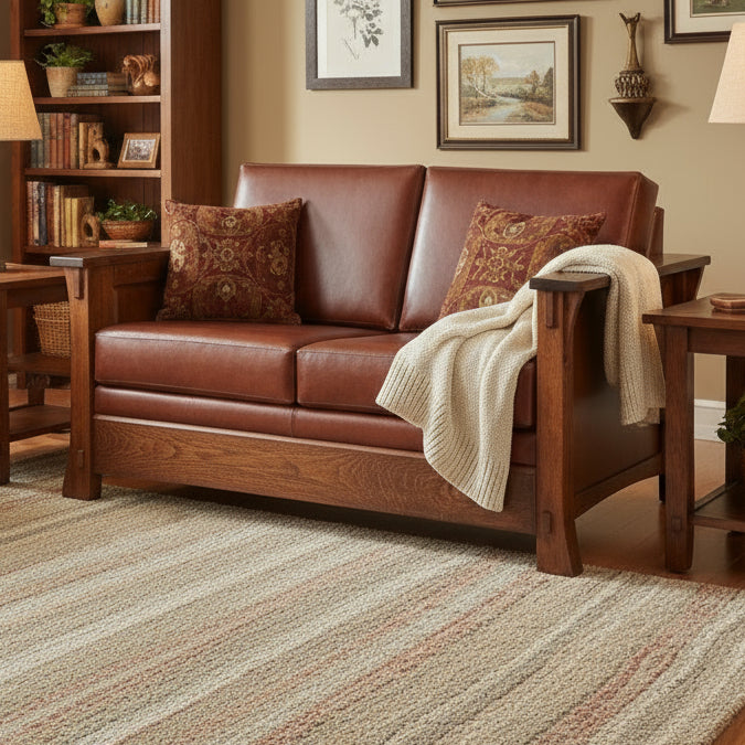 Amish Dutch Loveseat Stationary Love Seats Heartland Fabric Indoor Fabric Mission