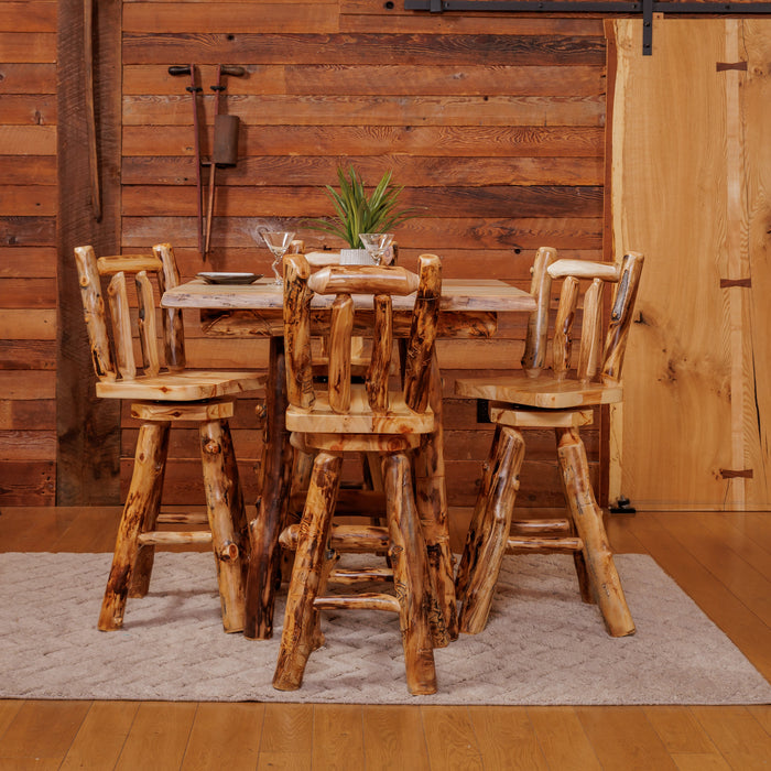 Amish Smoky Mountain Log Pub Dining Set With Swivel Chairs