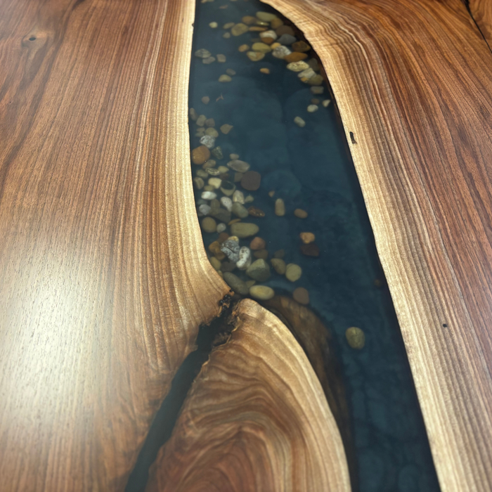 Amish Golden Gate Epoxy River Rock Live Edge Table