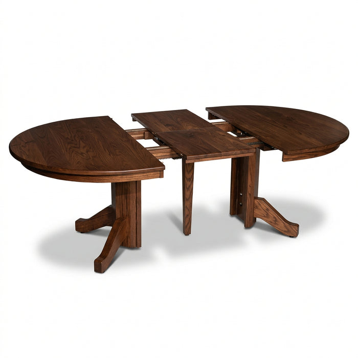 Amish Split Round Single Pedestal Extendable Table