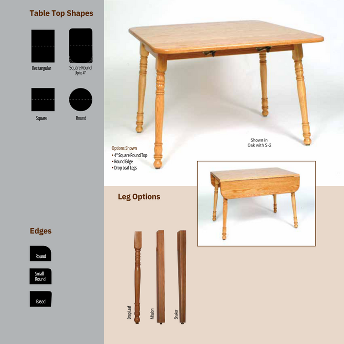 Amish Drop Leaf Leg Table - Multiple Leg Options