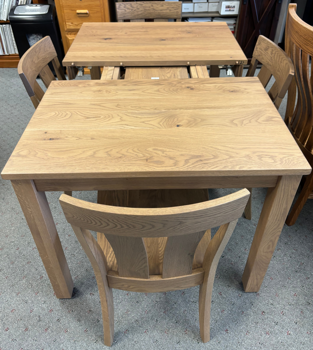 Amish Farmhouse Square Leg Dining Set - Top View - Solid White Oak