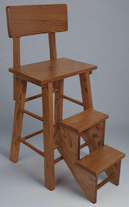 Bar Chair with Step Stool Fold Out Oa Wood 110 Medium Stain Amish Built Front Facing