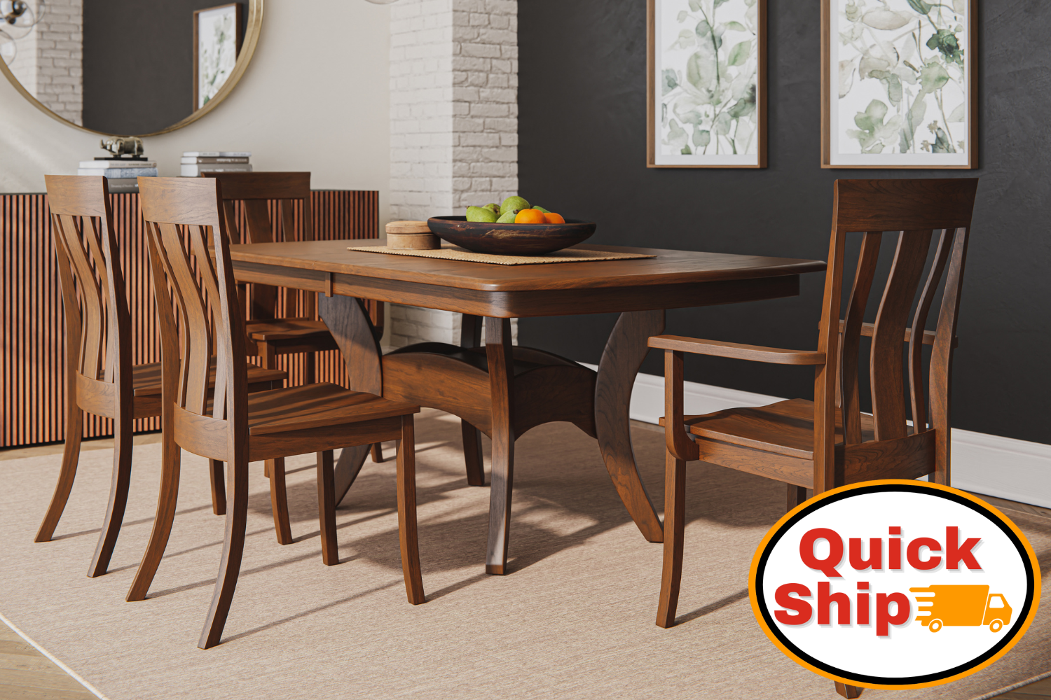 Quick Ship Amish Galveston Trestle Dining Set